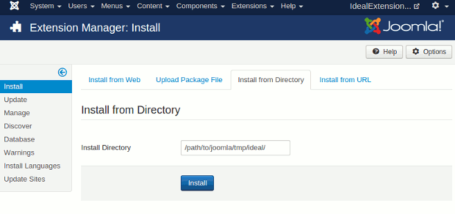 Joomla Extension Manager -> Install from directory