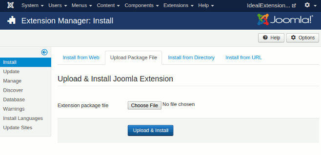 Joomla Extension Manager -> Upload package
