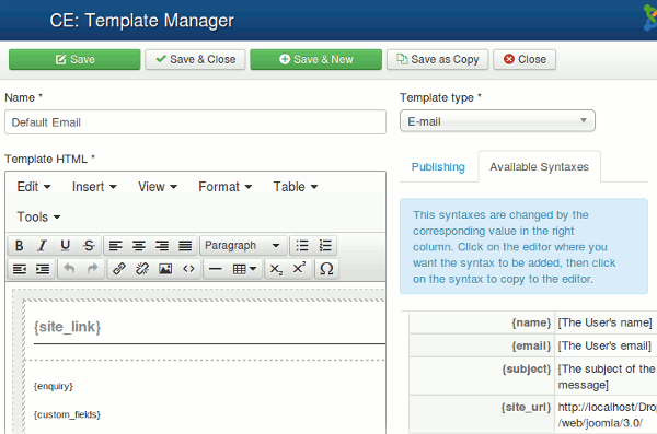 Contact Enhanced Template Manager -> Edit page